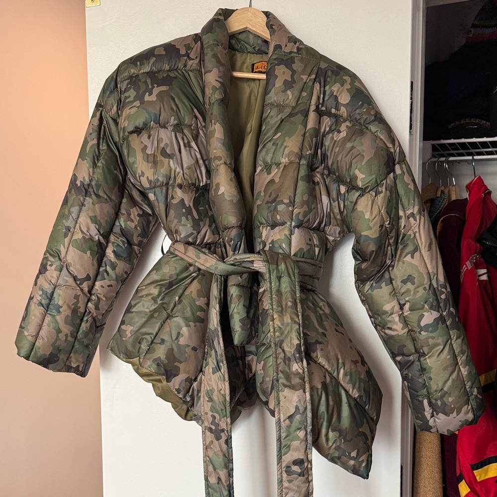Camouflage Quilted Belted Puffer Coat